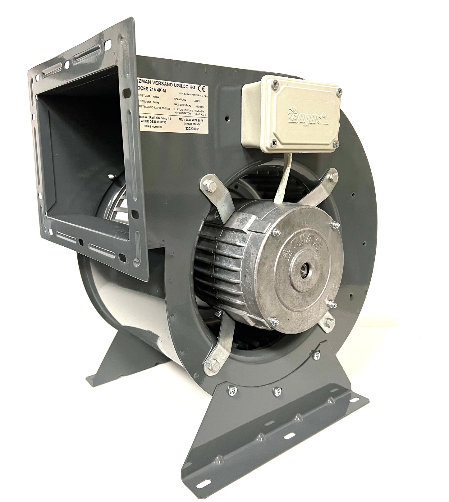 Radialventilator für Airboxen mit beidseitiger Ansaugung 1950 m³/h – 230V